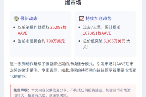 巨鲸再提2.5万枚AAVE，价值790万美元