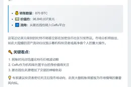 870枚比特币从未知钱包转移至Ceffu