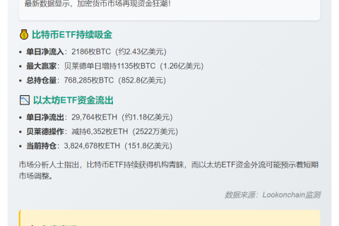 比特币ETF单日吸金2186枚BTC