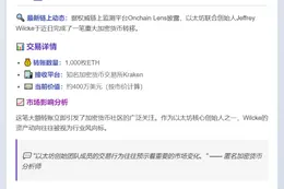 以太坊创始人转1000枚ETH至Kraken