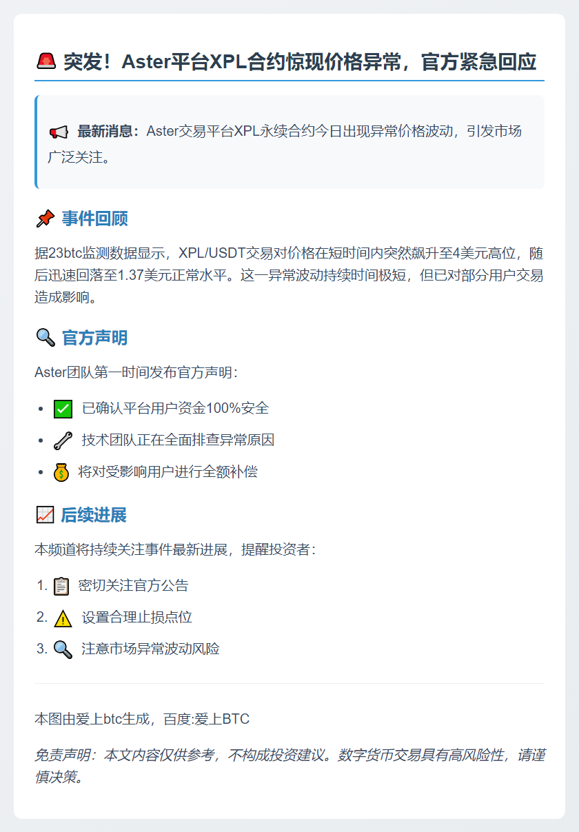 Aster回应插针事件：用户资金安全，补偿到位