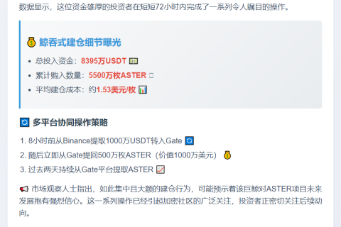 巨鲸1.53美元增持5500万ASTER