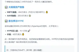 巨鲸抛售WBTC、AAVE，狂买10万HYPE