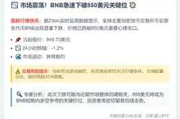 "BNB跌穿850美元"