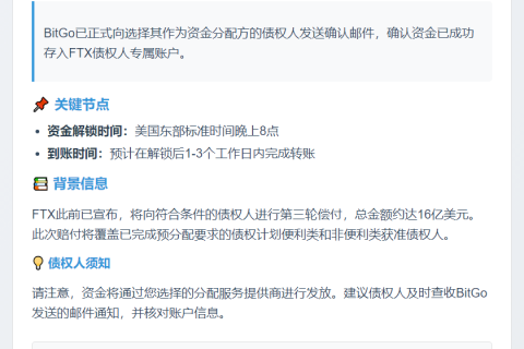 BitGo确认FTX债权人资金到账