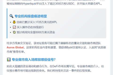 Auros疑似向Hyperliquid充值3000万USDC买入XPL