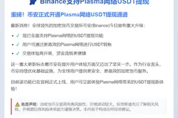 Binance支持Plasma网络USDT提现