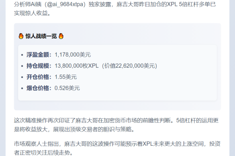 麻吉大哥XPL多单浮盈118万美元