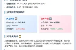 Hyperliquid鲸鱼持仓94亿 多空比0.87