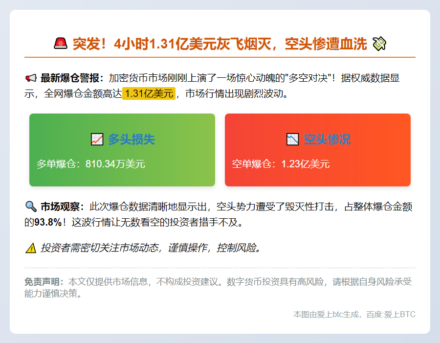 4小时爆仓1.31亿 空单惨遭血洗