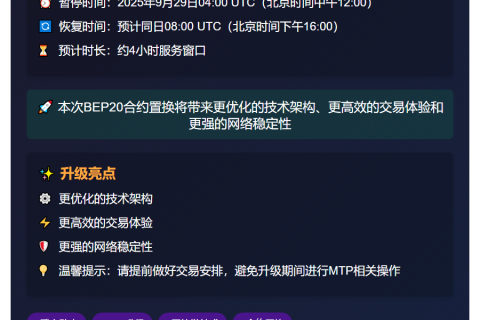 币安Alpha支持MTP BEP20合约置换