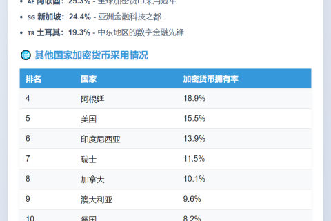 全球加密货币采用率前三：阿联酋、新加坡、土耳其