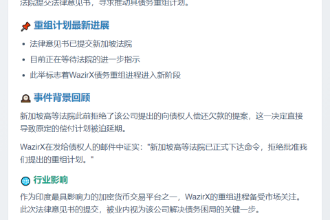 WazirX提交法律意见书推动重组