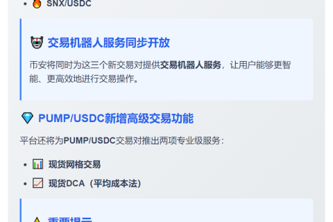 币安新增AEVO、ME、SNX现货交易对