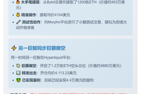 巨鲸从Bybit提取1200枚ETH