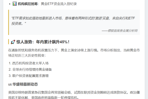 美政府停摆风险推高金价