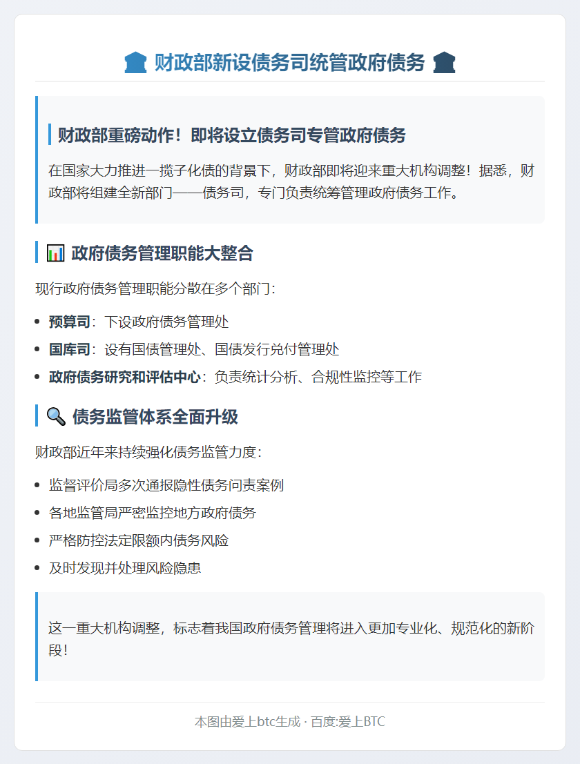 财政部新设债务司统管政府债务