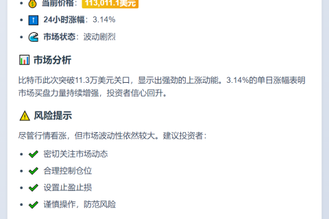 比特币突破11.3万美元