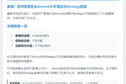 Amundi增持Strategy股票超4.5亿美元