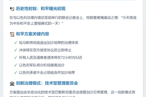 特朗普公布20点以哈停火计划 以方接受