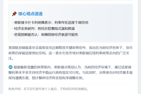 美联储卡什卡利：利率可适度下调