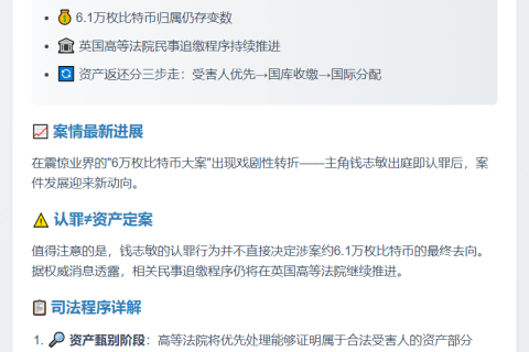 钱志敏认罪不影响6.1万枚BTC追缴