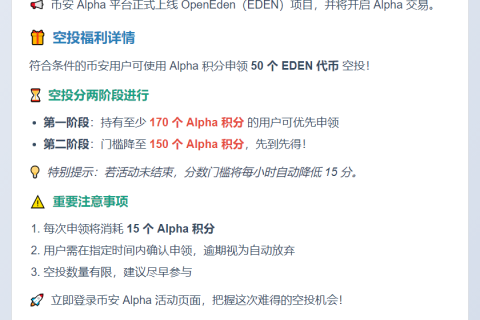 币安Alpha：EDEN空投需170积分