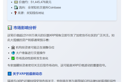 1800万枚XRP转入Coinbase