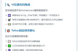 Tether增持8888枚BTC，价值10亿美元