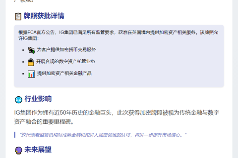英金融监管局批准IG集团加密牌照