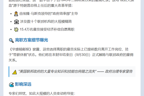 9月底15万美联邦雇员离职