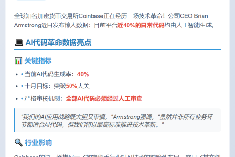 Coinbase：AI生成代码占比40%，10月或超50%
