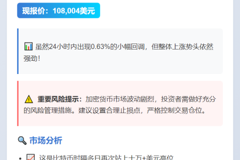 比特币突破10.8万美元