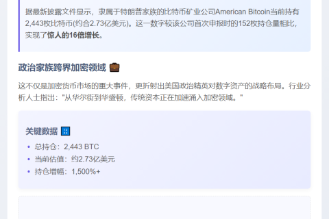 矿企American Bitcoin持有2443枚比特币