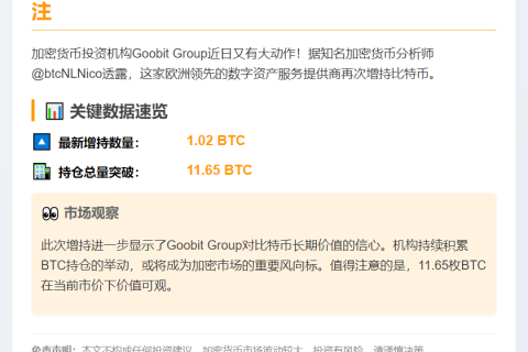 Goobit Group增持比特币至11.65枚