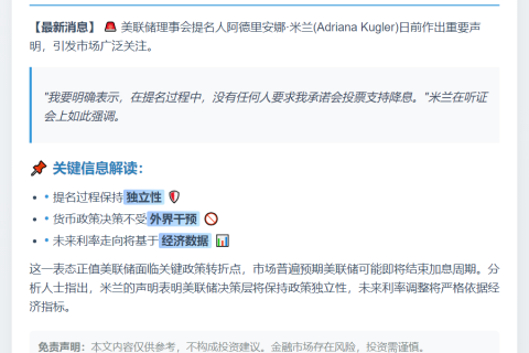 米兰：美联储未要求降息承诺