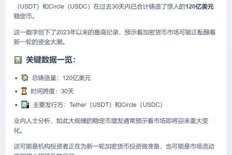 稳定币巨头30天增发120亿