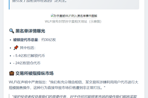 孙宇晨地址被WLFI列入黑名单