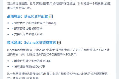 iSpecimen拟建2亿美元SOL资产库