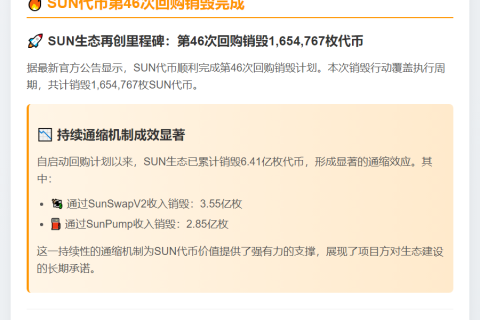 SUN代币第46次回购销毁完成