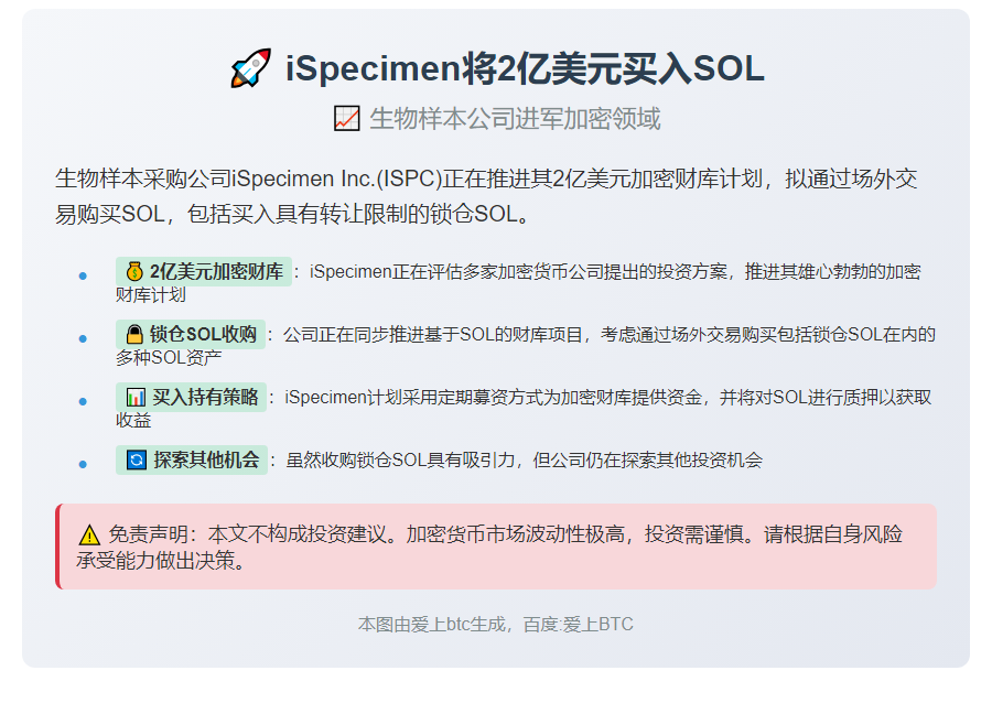 iSpecimen将2亿美元买入SOL