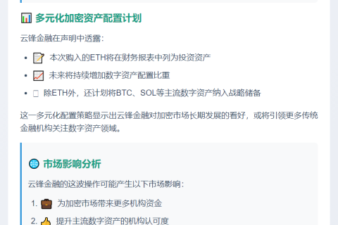 云锋金融拟增持BTC、SOL等战略资产
