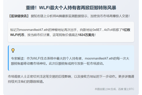 WLFI大额转移1亿枚，价值1824万美元