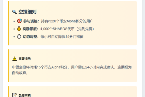 币安Alpha用户可领4000 SHARDS空投