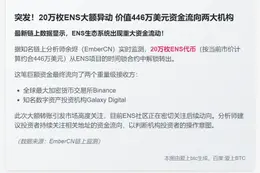 20万ENS代币转至Binance和Galaxy
