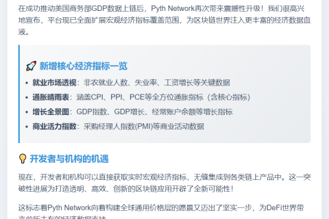 Pyth新增就业通胀等宏观经济指标