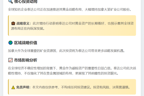 泰达增持加拿大黄金股份