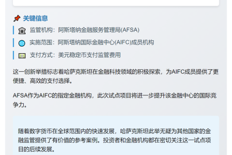 哈国试行美元稳定币支付监管费