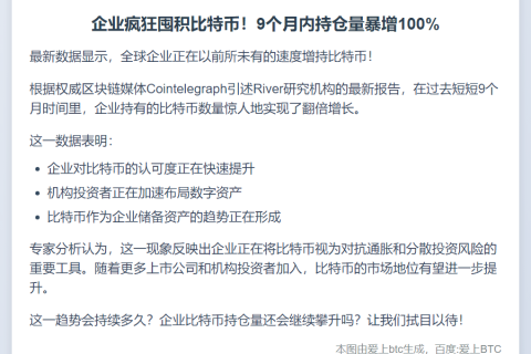 企业持 BTC 9 个月翻倍