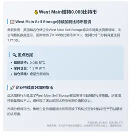 West Main增持0.088比特币